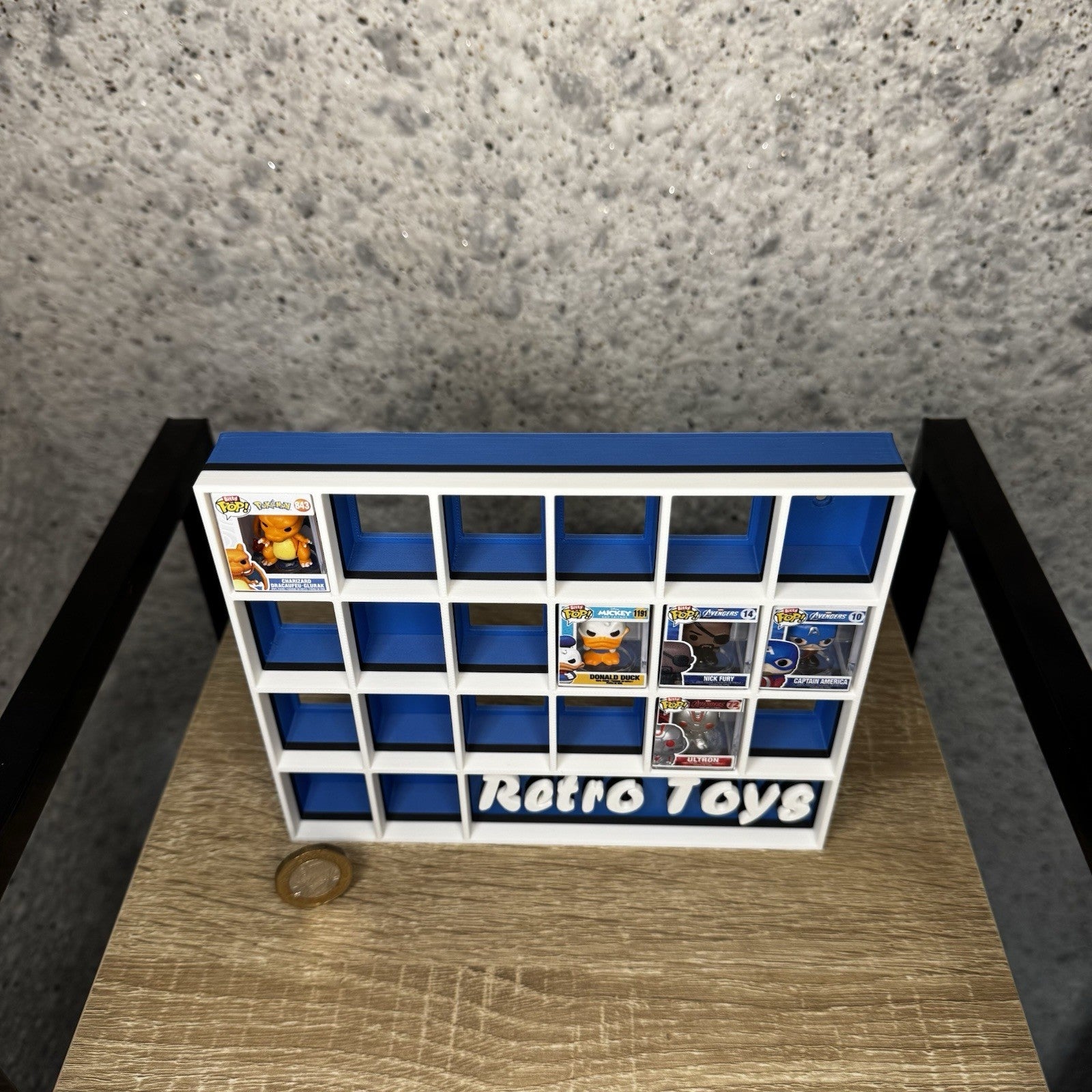 Display Shelf Organizer for 20 Bitty Pop boxes — Retro Toys themed