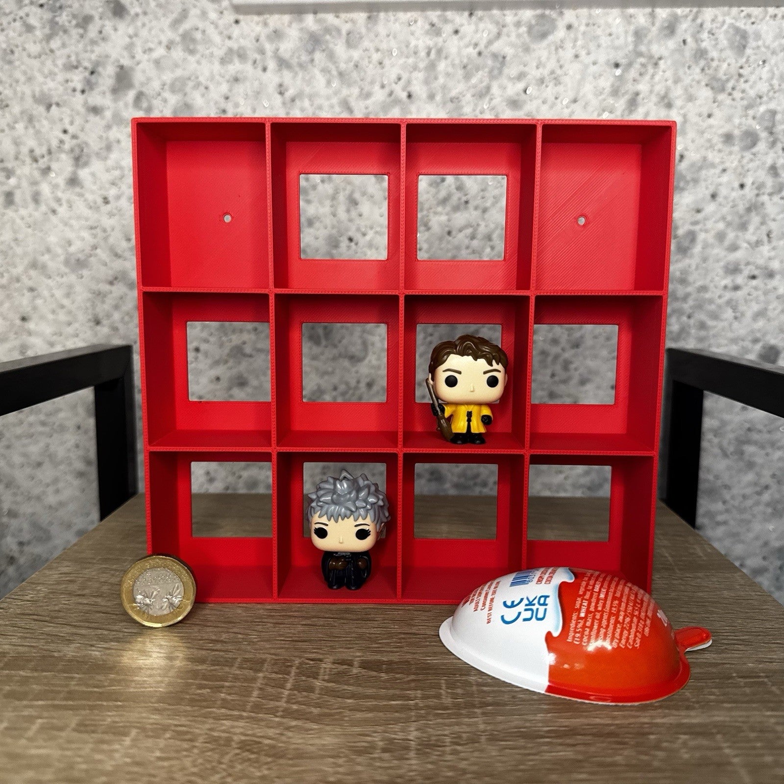 Display Shelf for Kinder Joy Figures — 12 Slots Red — Mini Toy Collector Stand