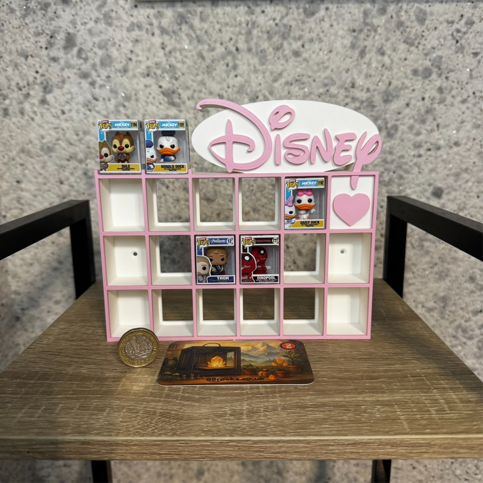 Display Shelf for Bitty Pop Disney themed 19 slots unit white pink