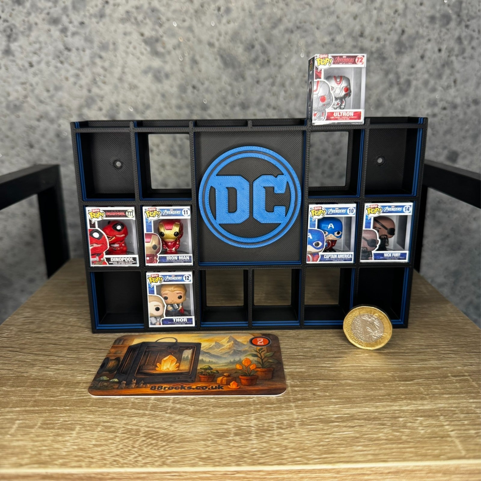 Display Shelf for Bitty Pop DC themed black blue