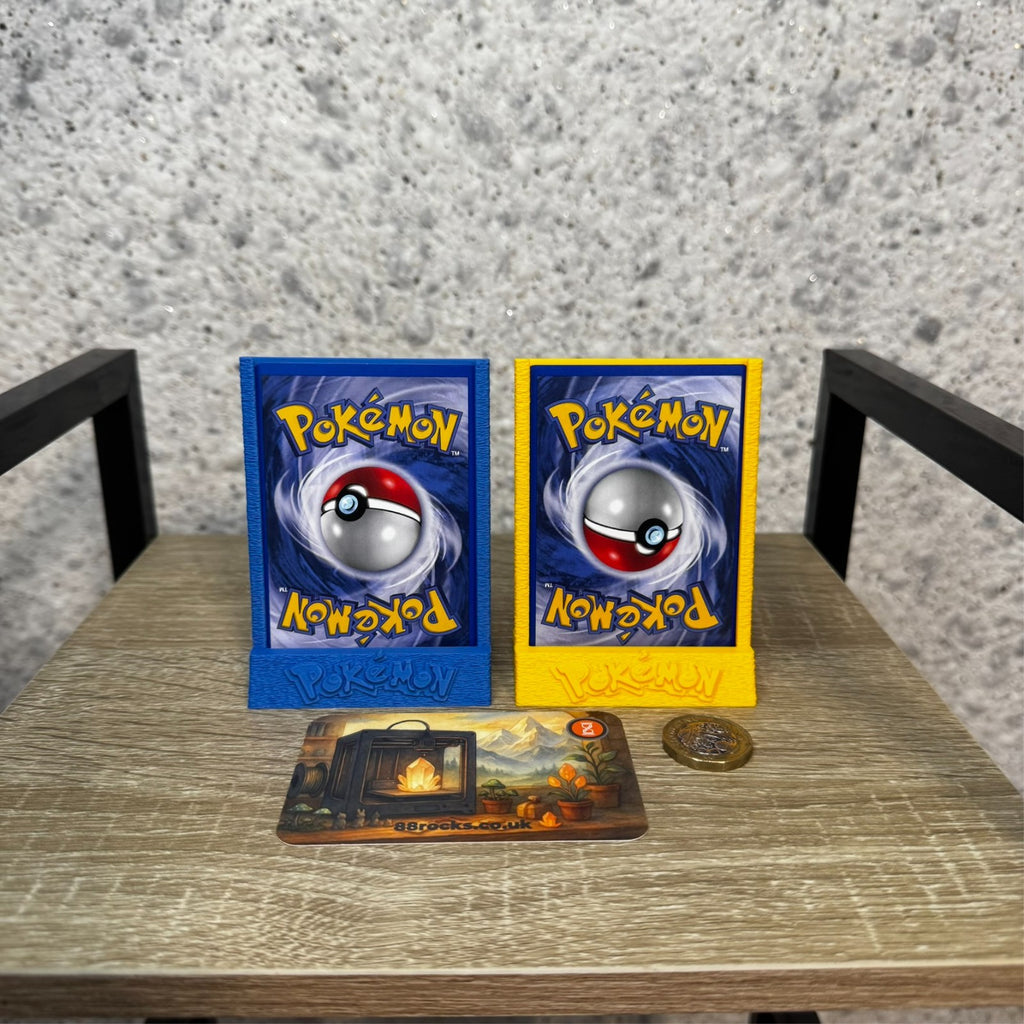 Set of 2 stands for collectible cards pokemon theme blue and yellow