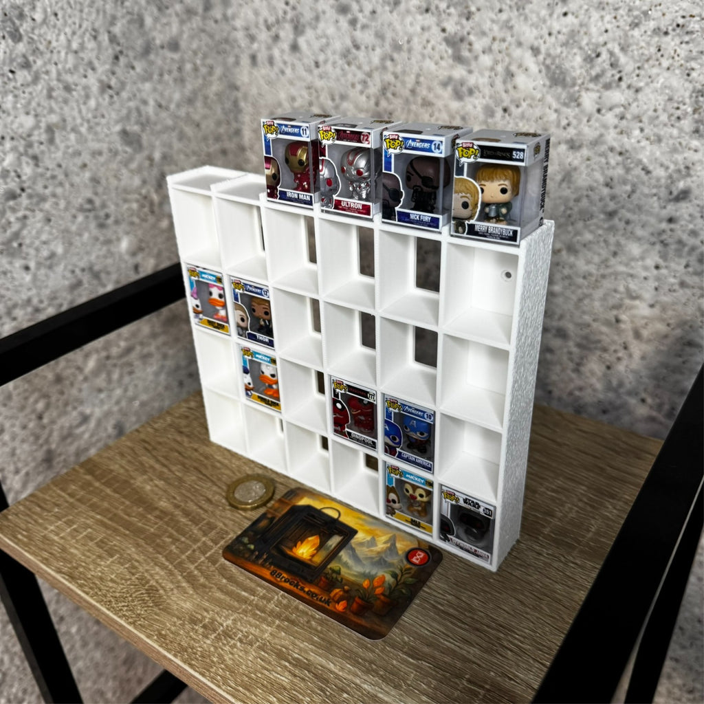 Shelf for Bitty Pop – Holds 30 Figures –White. Wall/Desk Display Stand