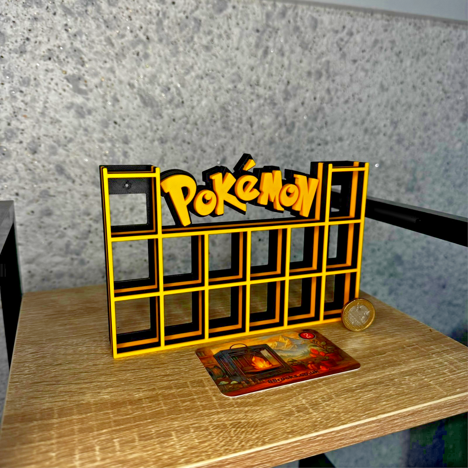 Display Shelf for Bitty Pop Pokemon theme black yellow 16 slots unit