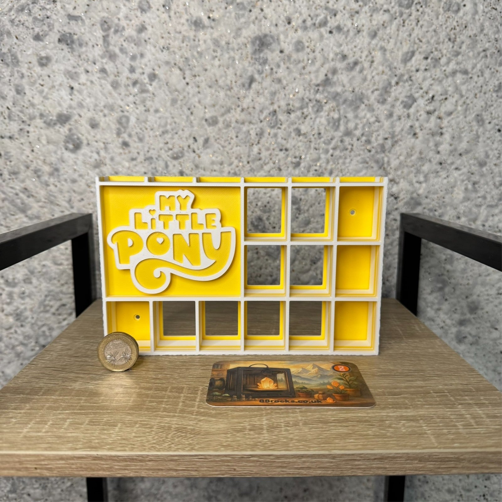 Display Shelf for Bitty Pop boxes My Little Pony themed Yellow and White