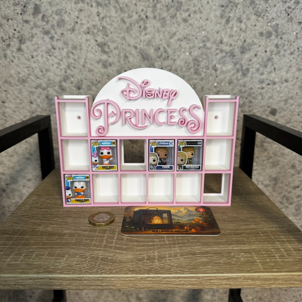 Display Shelf for Bitty Pop mini figures in Disney Princess theme pink white