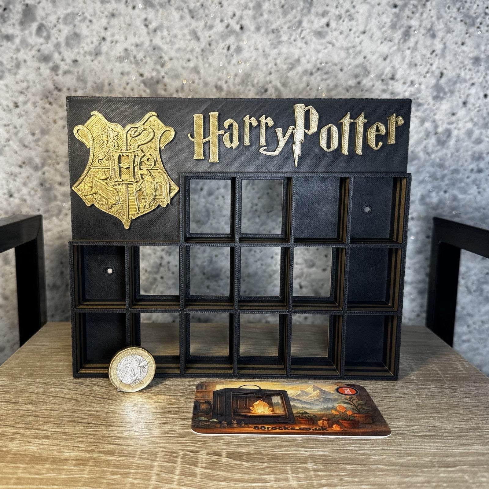 Display Shelf Organizer for 16 Bitty Pop boxes Harry Potter themed.