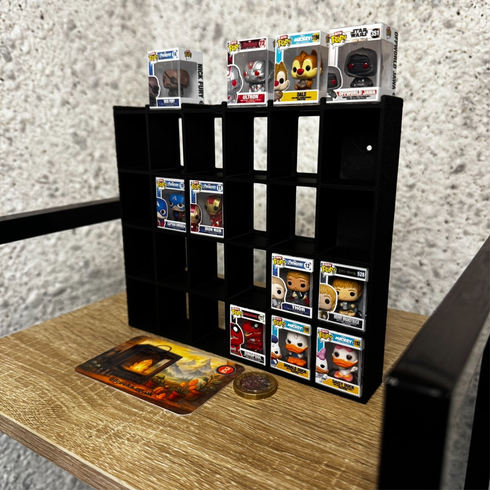 Shelf for Bitty Pop – Holds 30 Figures –Black-Wall/Desk Display Stand