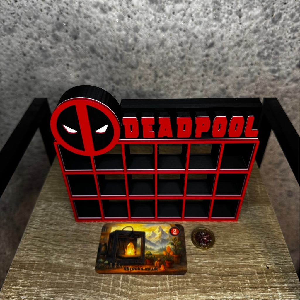Display Shelf for Bitty Pop mini figures in Deadpool theme 16 slots organizer