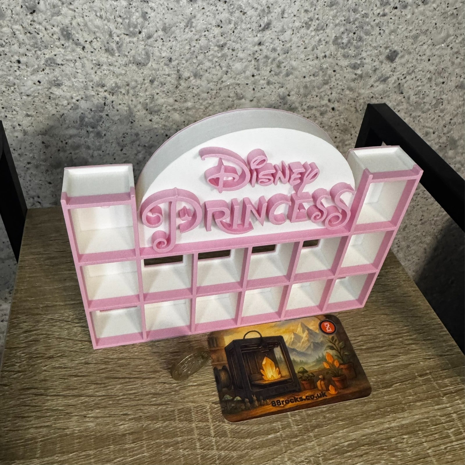 Display Shelf for Bitty Pop mini figures in Disney Princess theme pink white