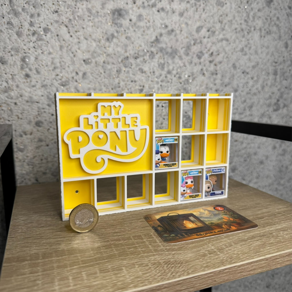 Display Shelf for Bitty Pop boxes My Little Pony themed Yellow and White