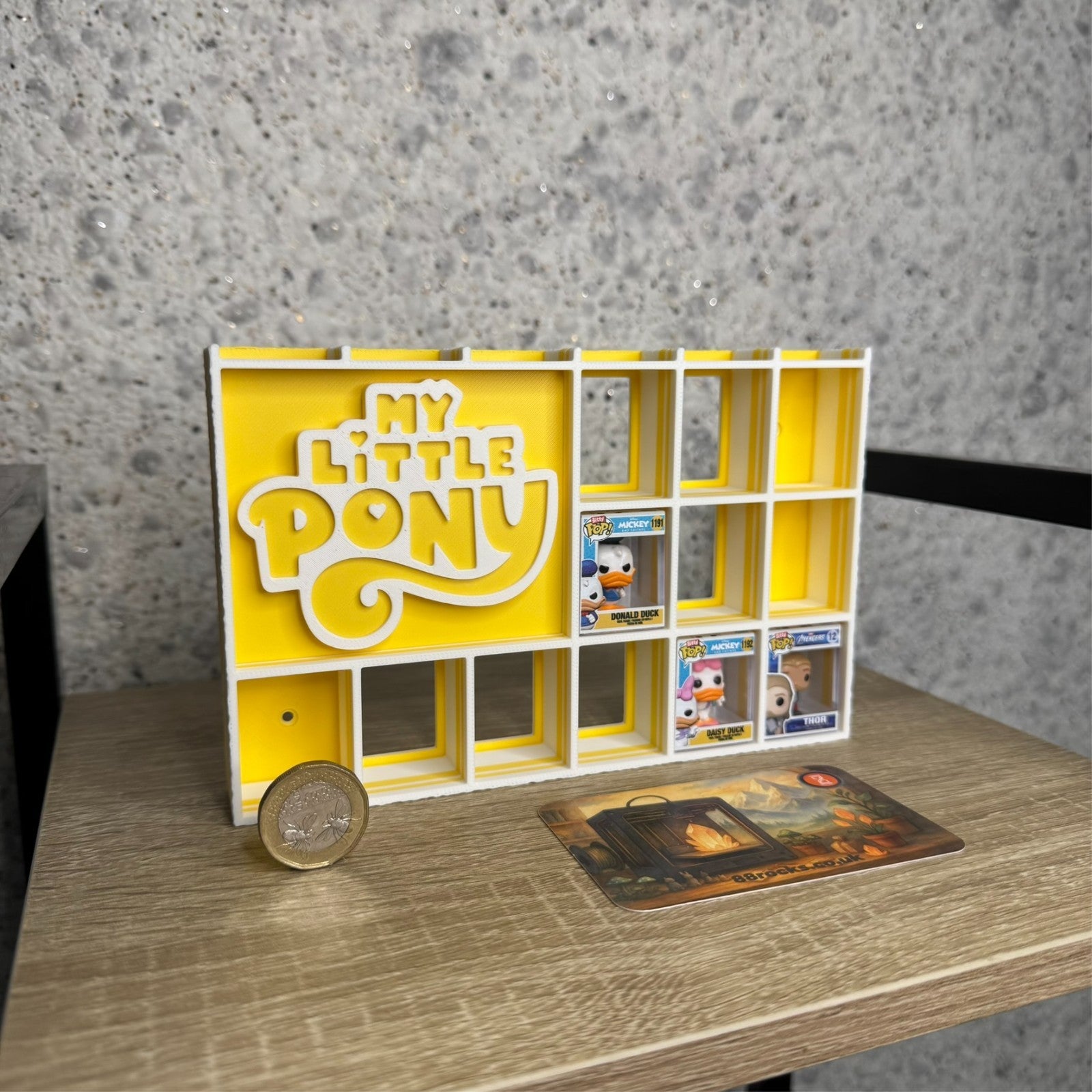 Display Shelf for Bitty Pop boxes My Little Pony themed Yellow and White