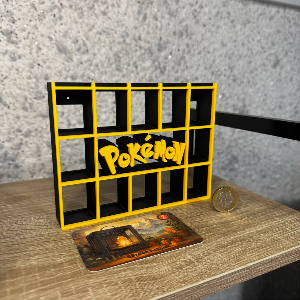 Display Shelf for Bitty Pop Pokémon theme 17 slots stand organizer black yellow