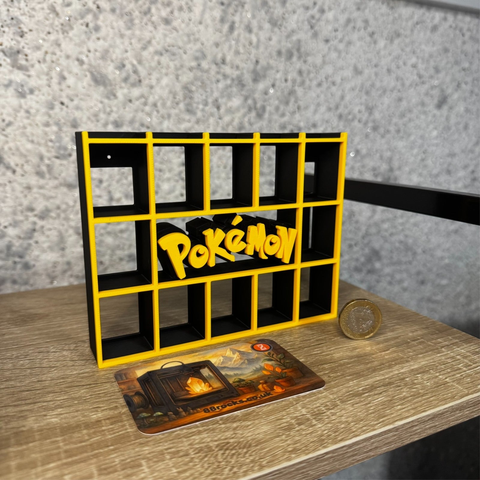 Display Shelf for Bitty Pop Pokémon theme 17 slots stand organizer black yellow