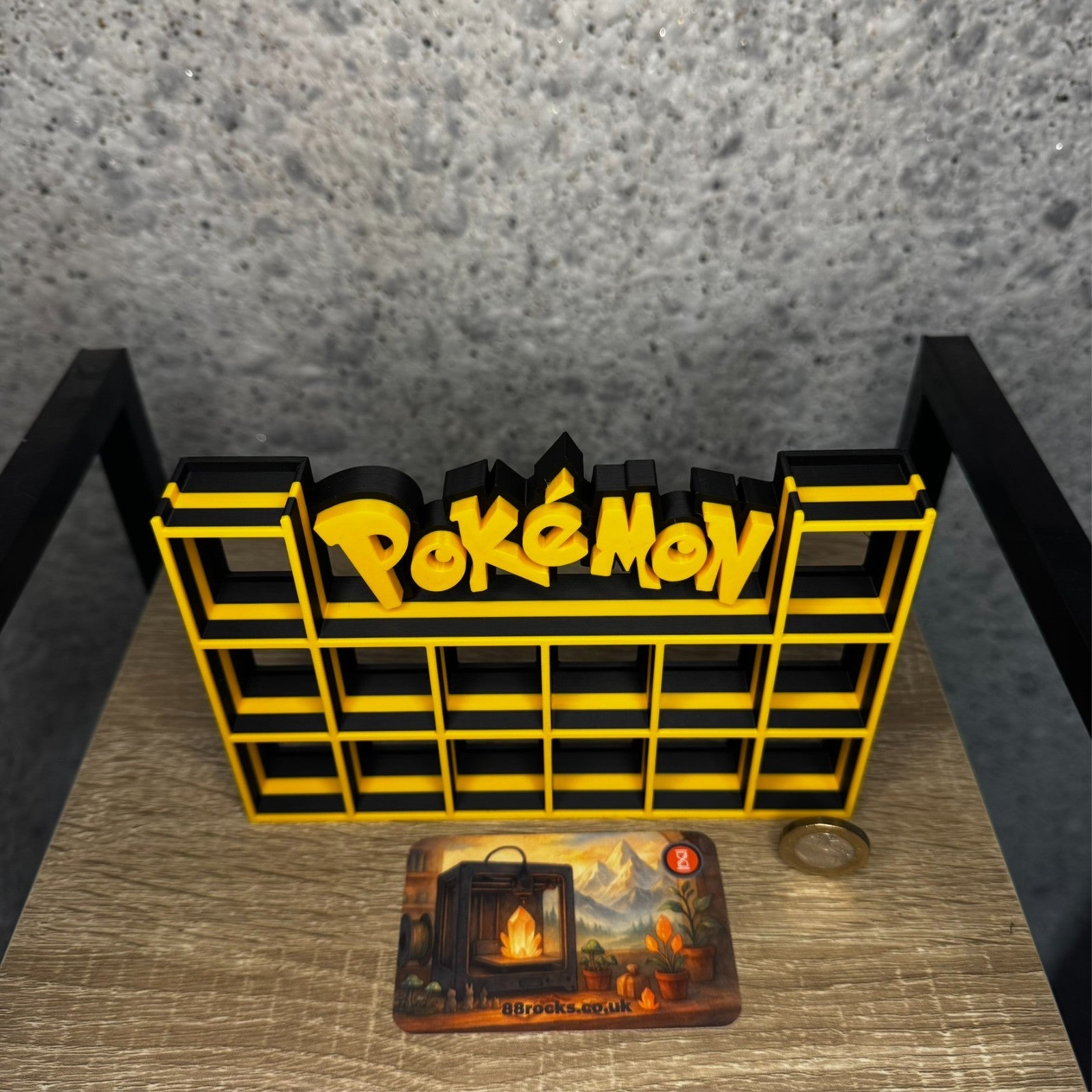 Display Shelf for Bitty Pop Pokemon theme black yellow 16 slots unit