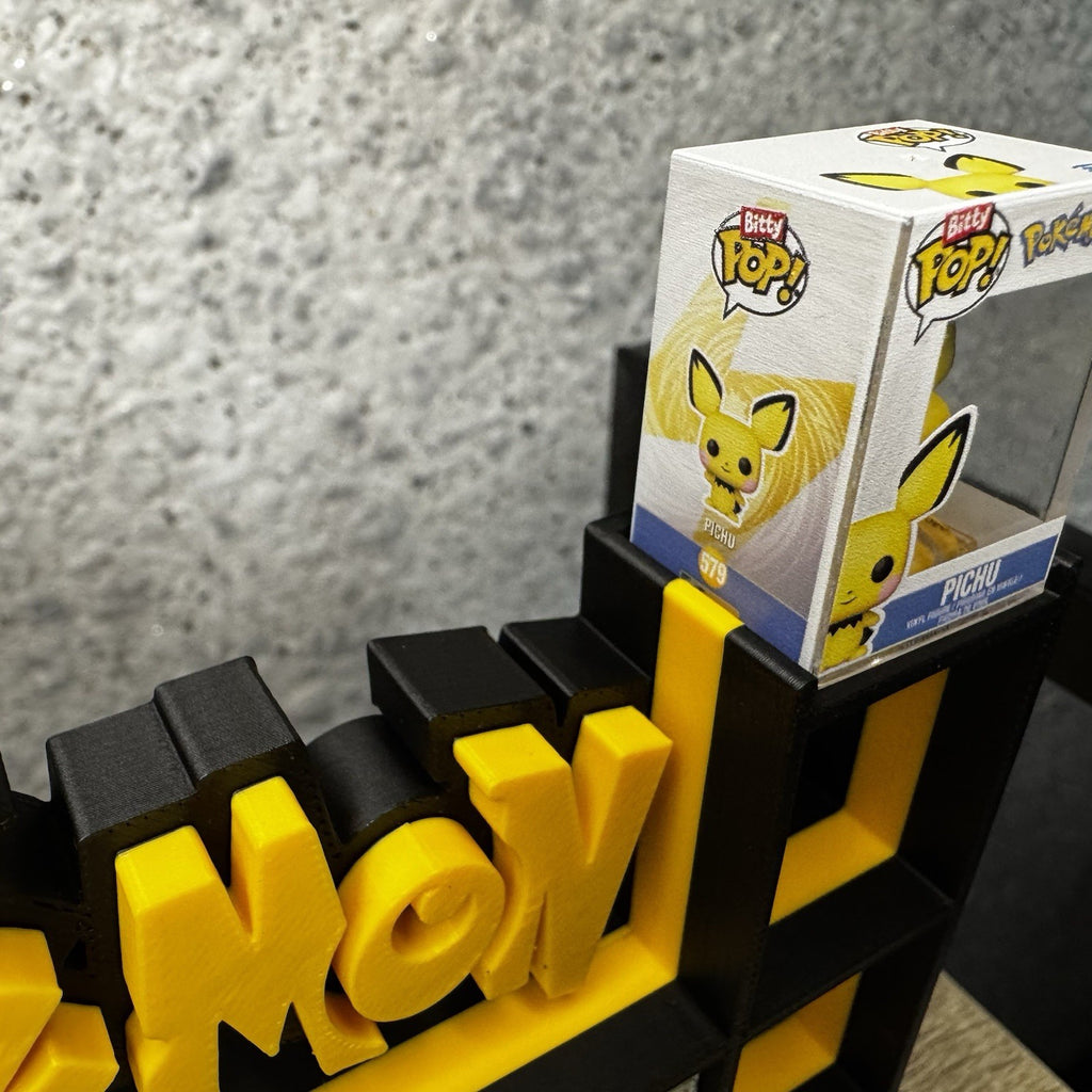 Display Shelf for Bitty Pop Pokemon themed yellow Black 16 slots unit organizer