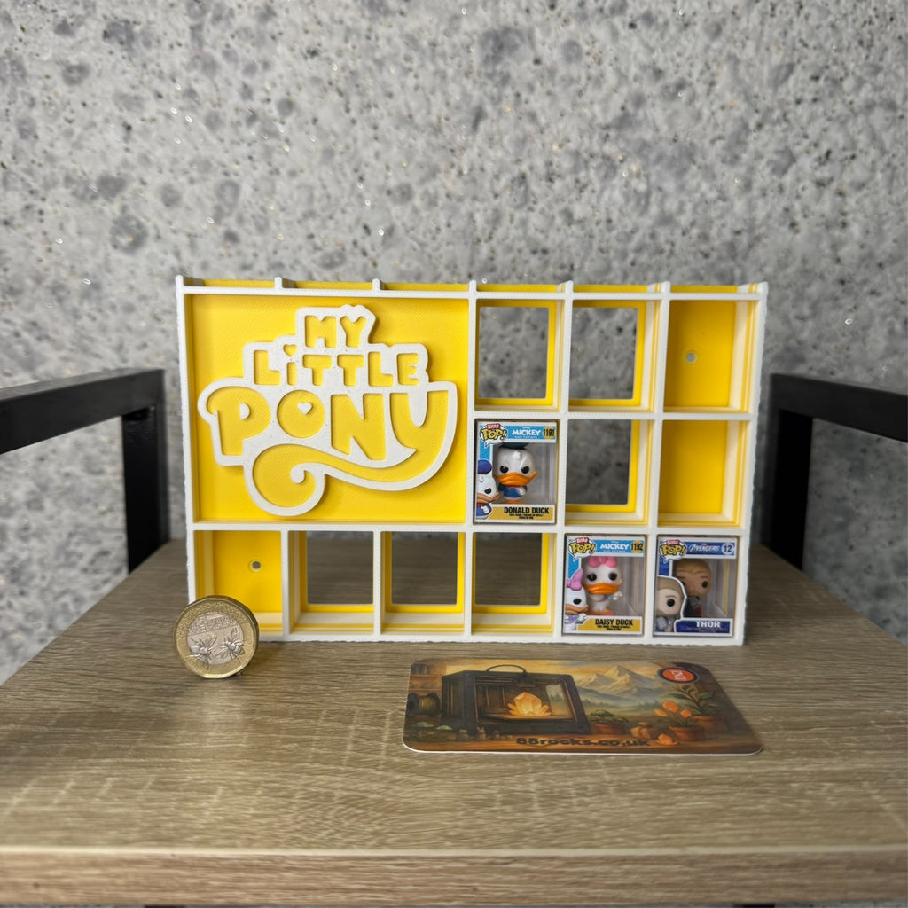 Display Shelf for Bitty Pop boxes My Little Pony themed Yellow and White