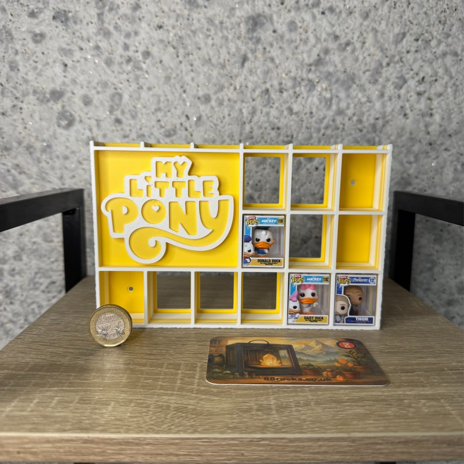 Display Shelf for Bitty Pop boxes My Little Pony themed Yellow and White