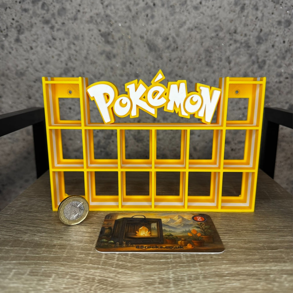 Display Shelf for Bitty Pop Pokemon themed yellow white 16 slots unit