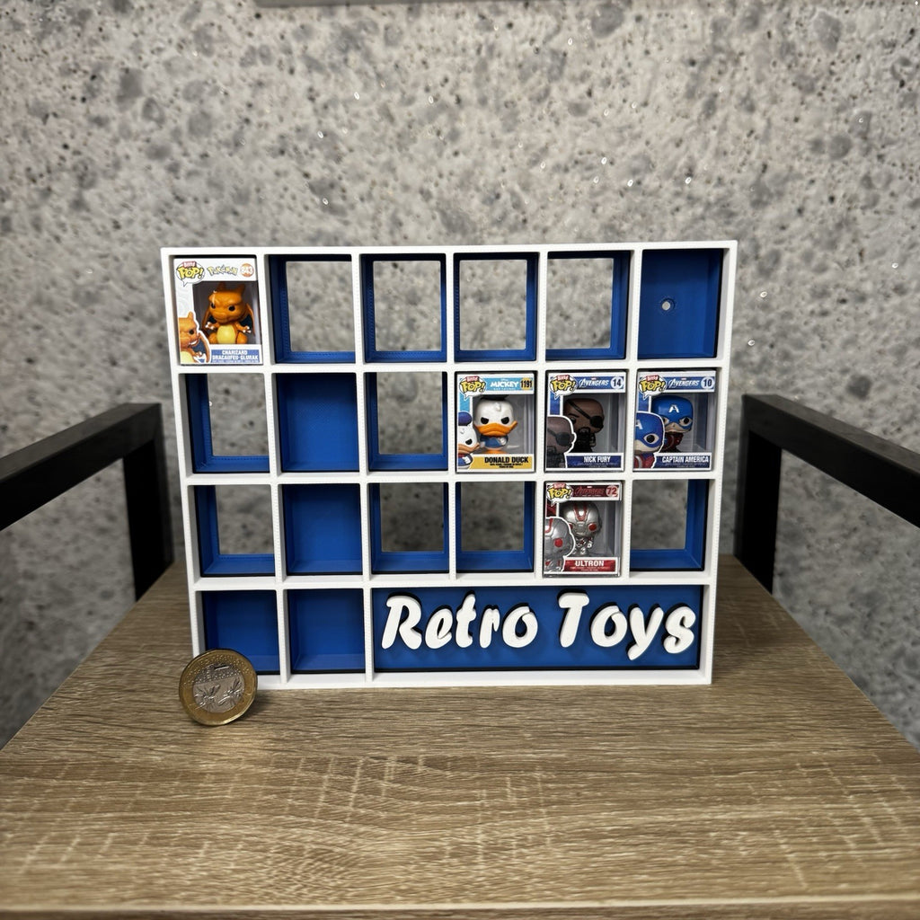 Display Shelf Organizer for 20 Bitty Pop boxes — Retro Toys themed