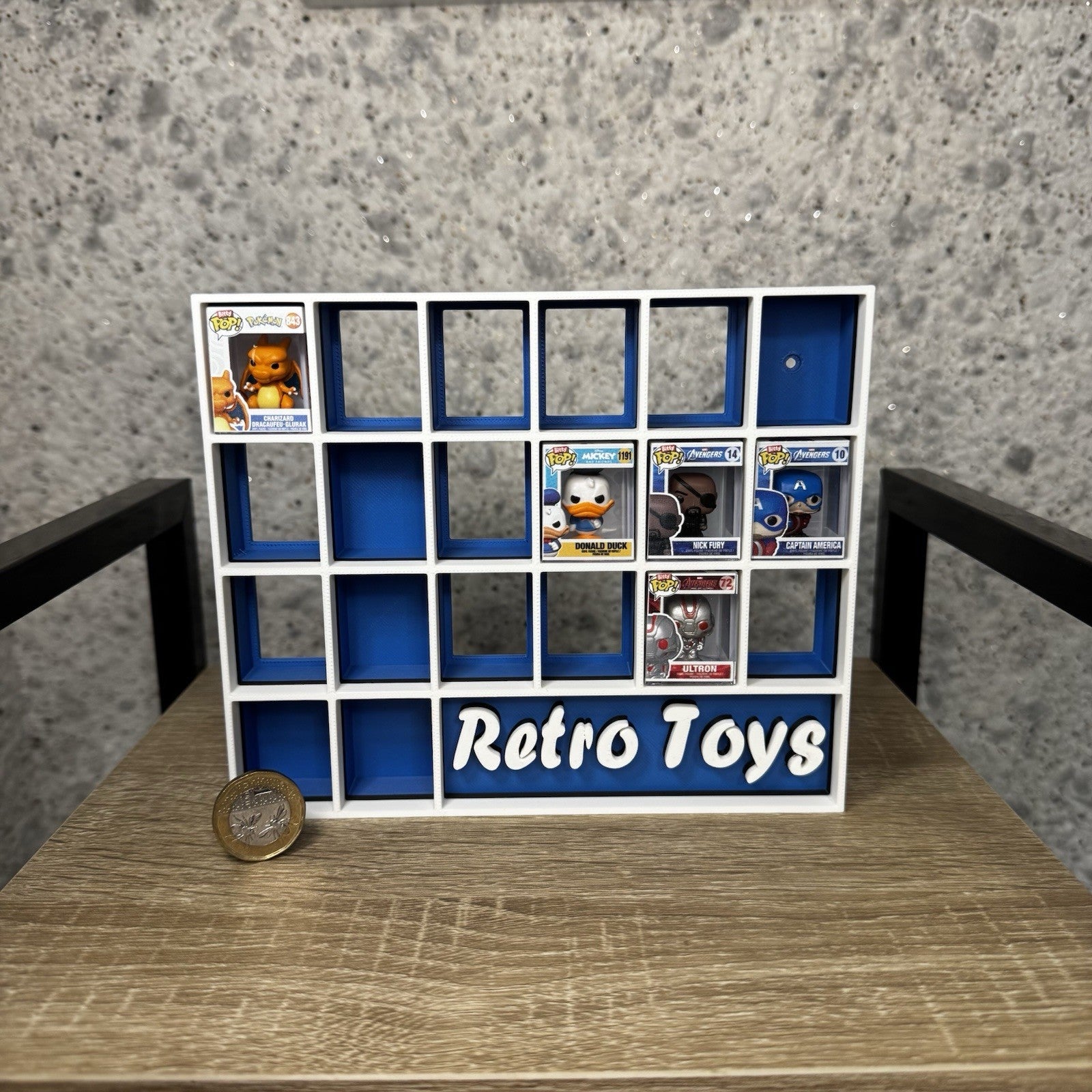 Display Shelf Organizer for 20 Bitty Pop boxes — Retro Toys themed