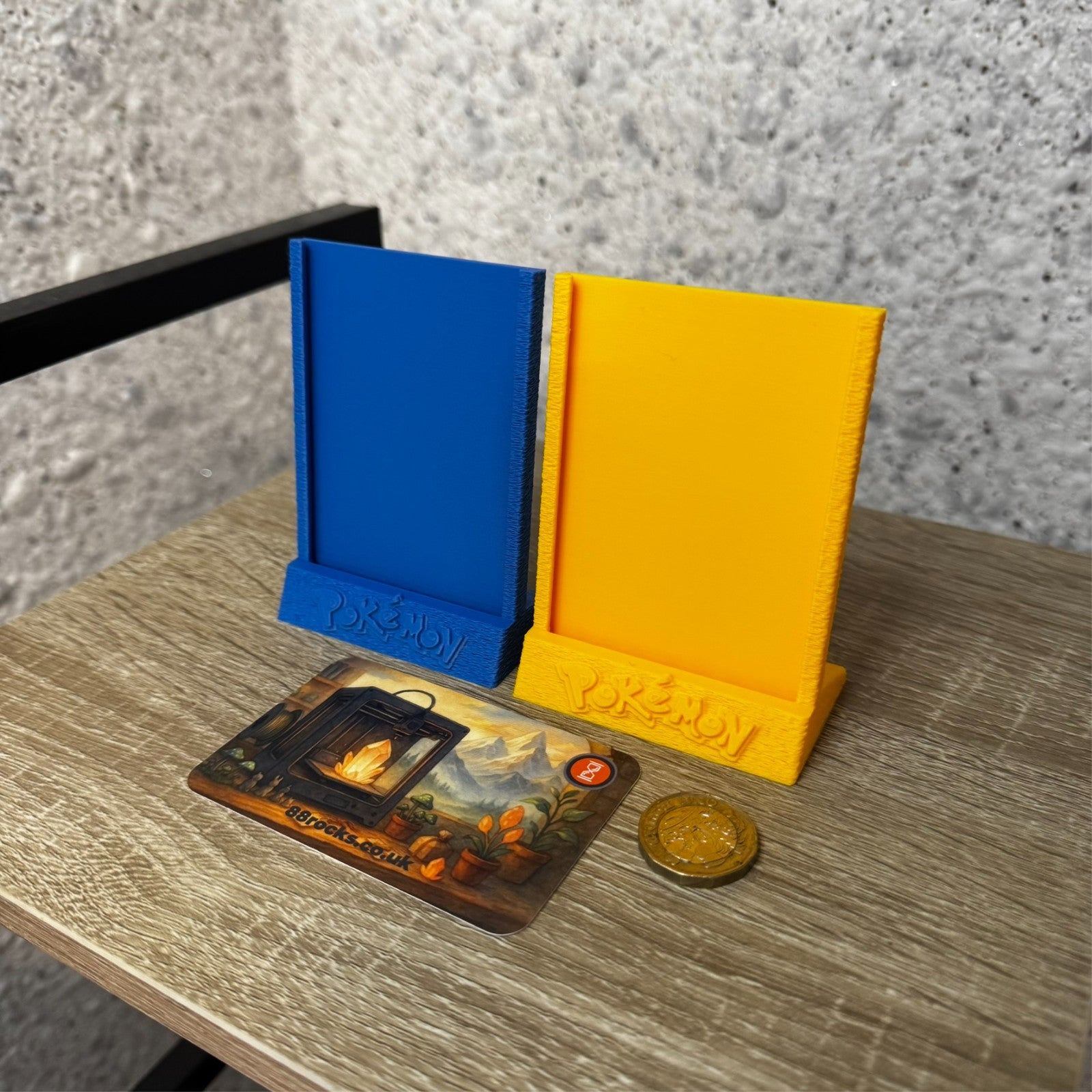 Set of 2 stands for collectible cards pokemon theme blue and yellow