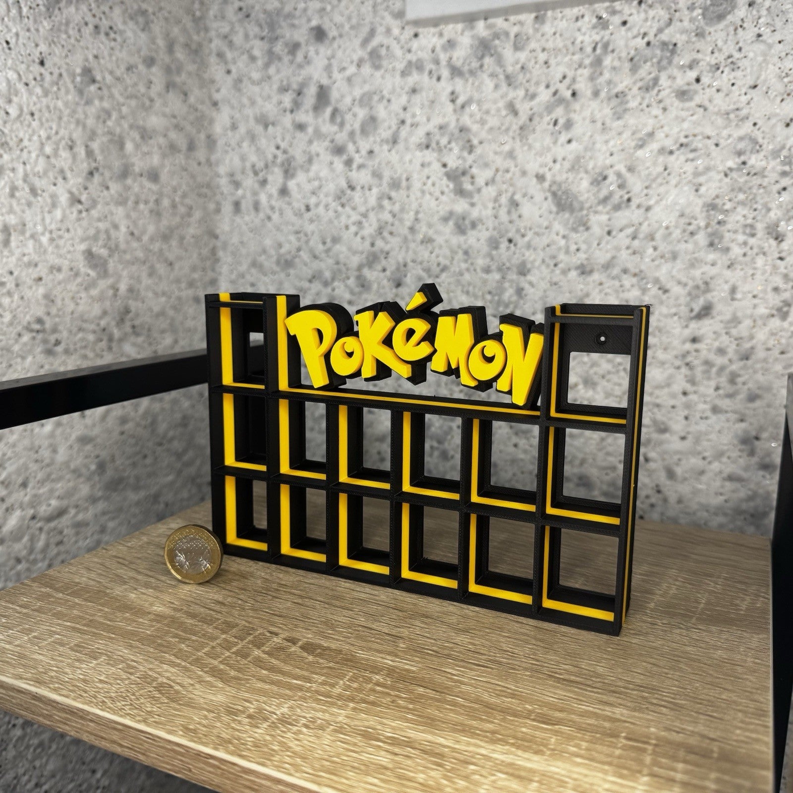 Display Shelf for Bitty Pop Pokemon themed yellow Black 16 slots unit organizer