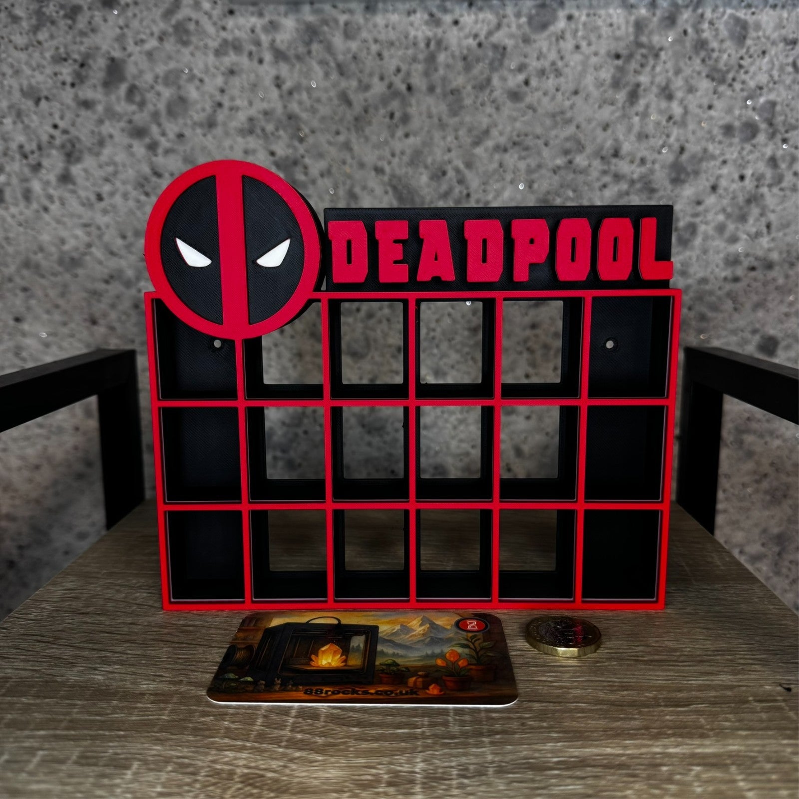 Display Shelf for Bitty Pop mini figures in Deadpool theme 16 slots organizer