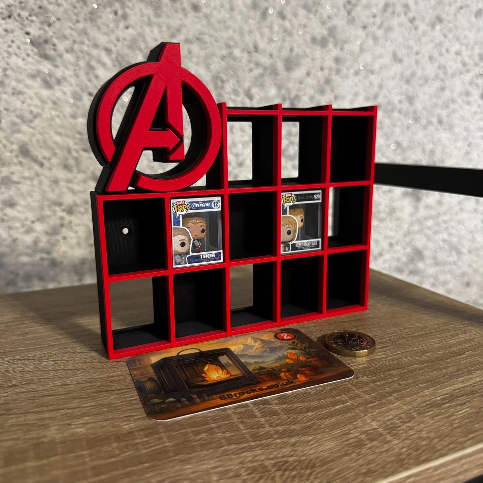 Display Shelf for Bitty Pop Avengers themed 16 slots stand organizer Red Black