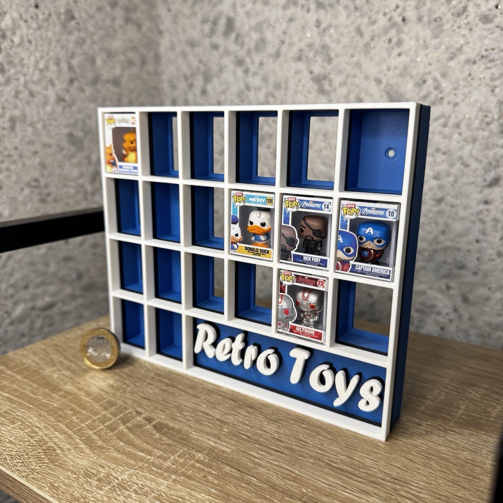 Display Shelf Organizer for 20 Bitty Pop boxes — Retro Toys themed