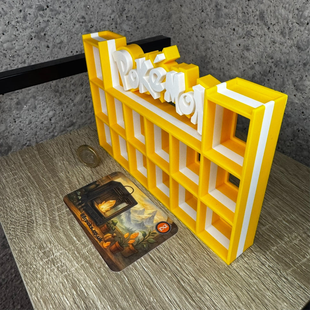 Display Shelf for Bitty Pop Pokemon themed yellow white 16 slots unit