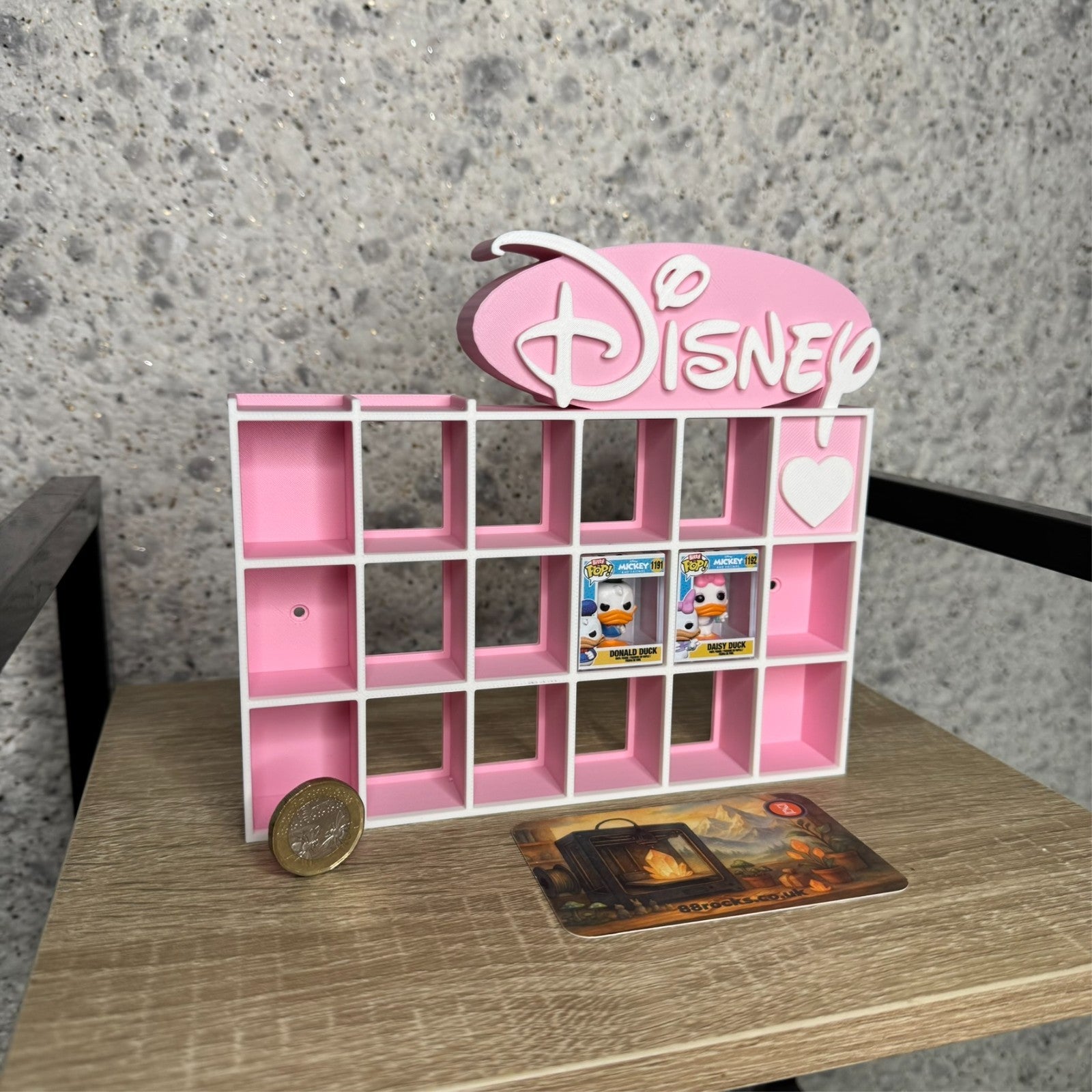 Shelf for Bitty Pop Disney themed 19 slots display pink white
