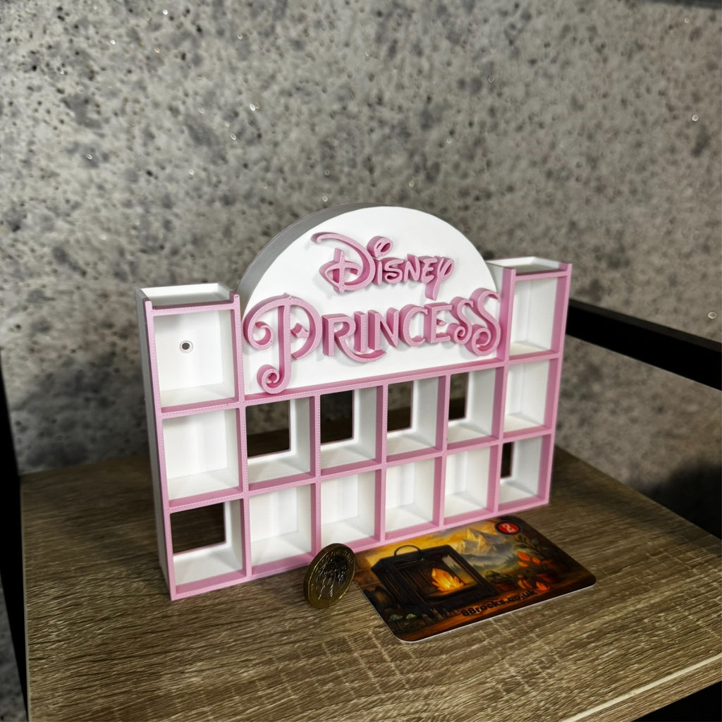 Display Shelf for Bitty Pop mini figures in Disney Princess theme pink white