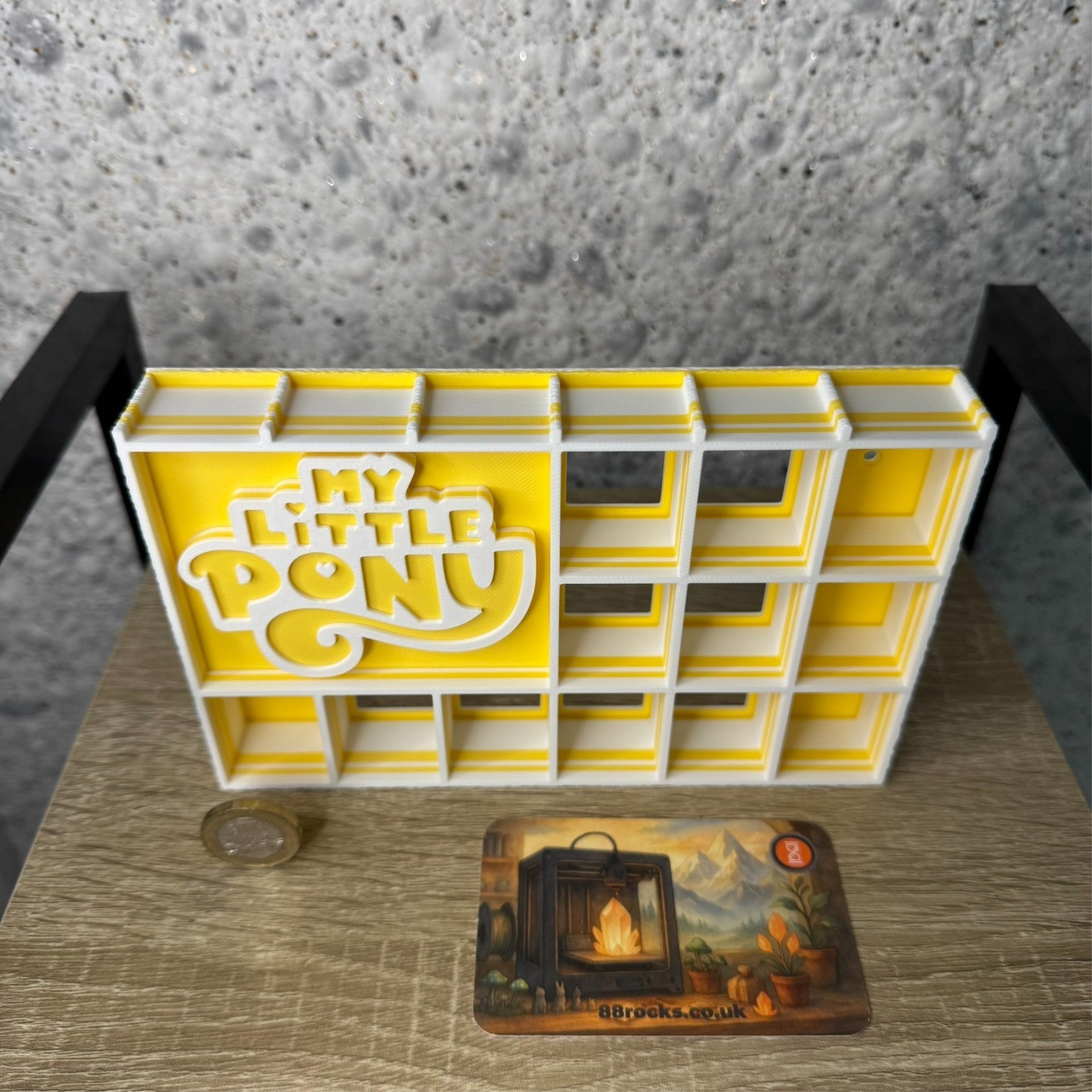 Display Shelf for Bitty Pop boxes My Little Pony themed Yellow and White
