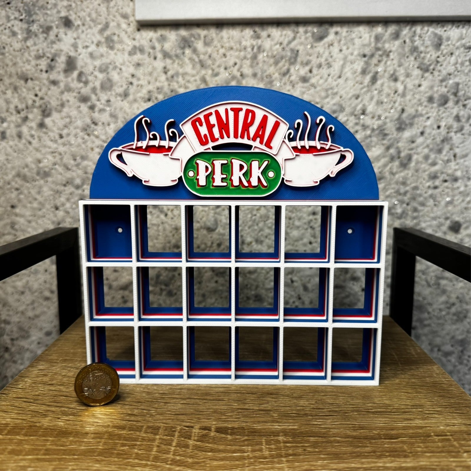 Display Shelf Organizer for 18 Bitty Pop boxes — Central Perk themed
