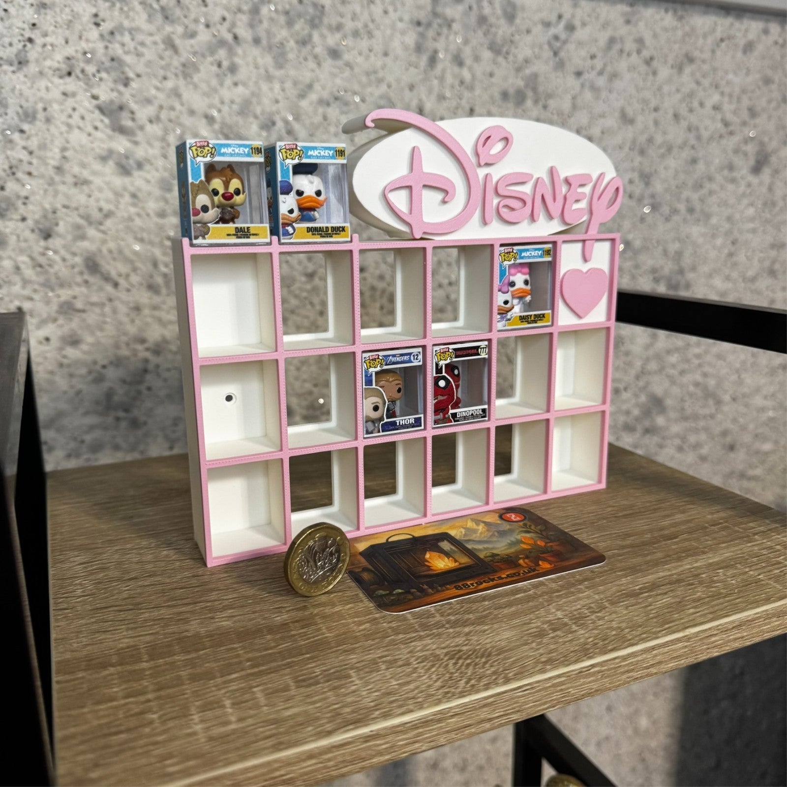 Display Shelf for Bitty Pop Disney themed 19 slots unit white pink