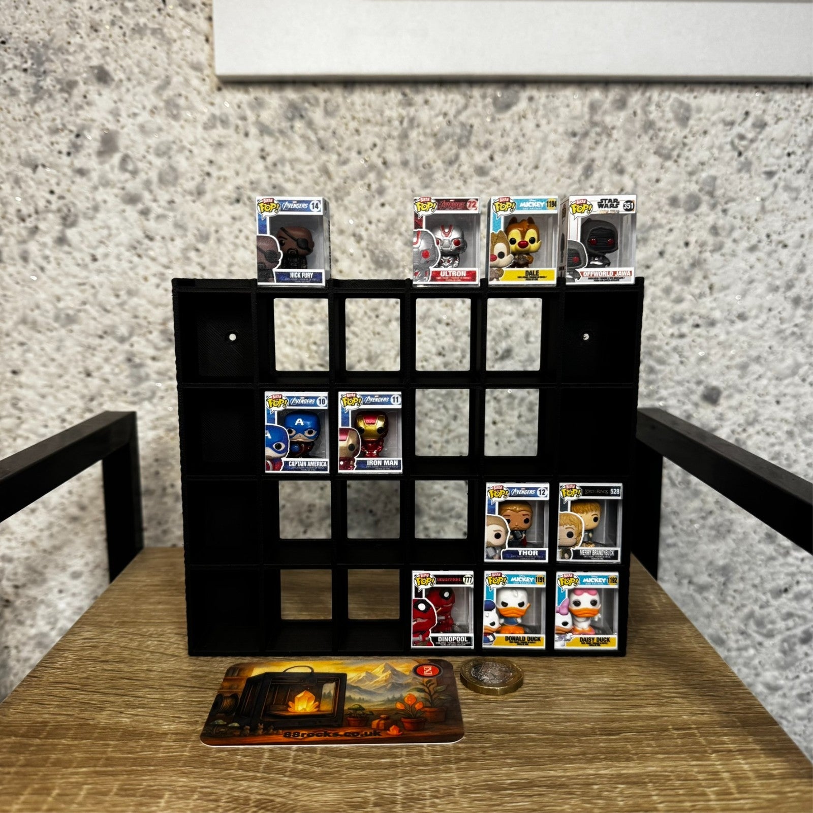 Shelf for Bitty Pop – Holds 30 Figures –Black-Wall/Desk Display Stand