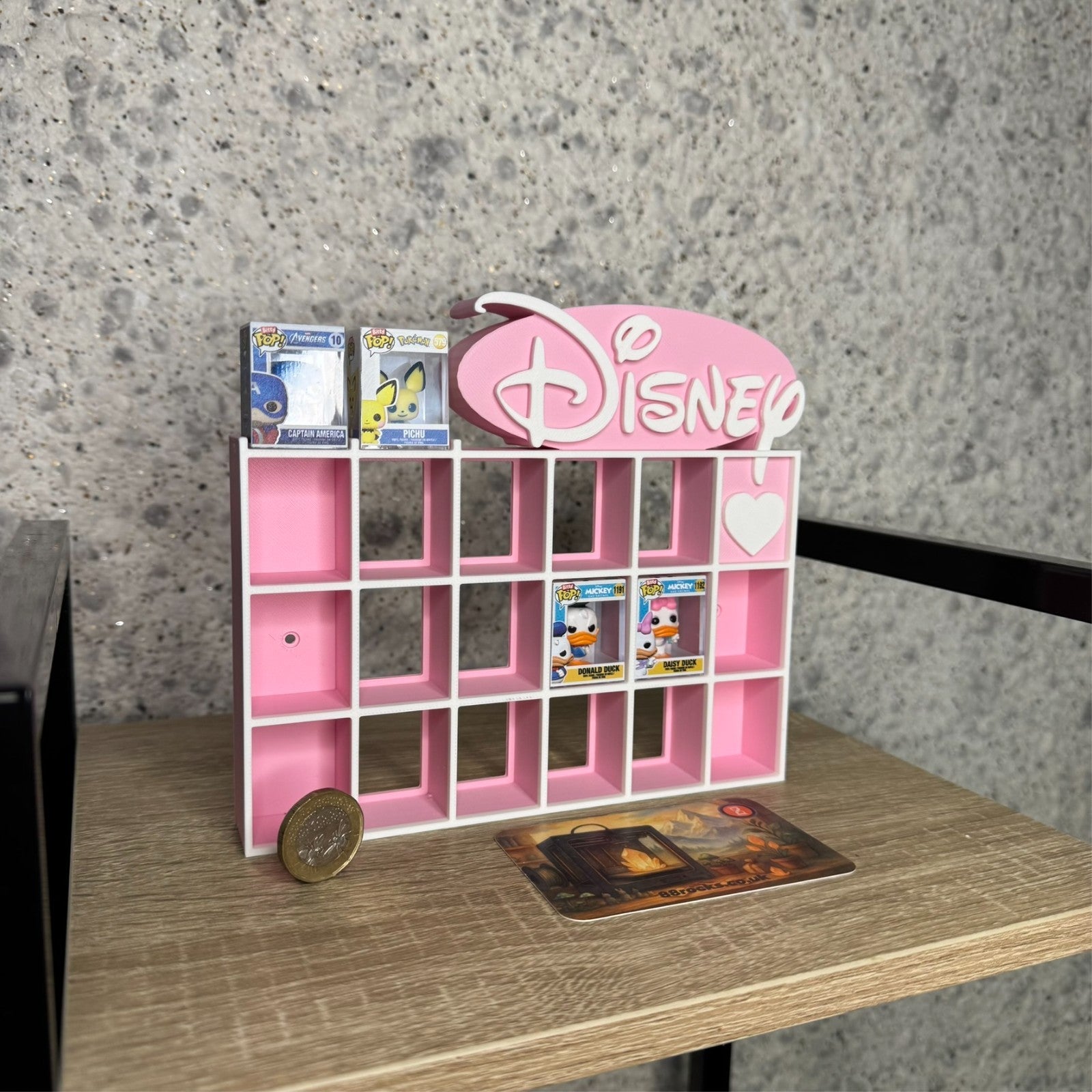 Shelf for Bitty Pop Disney themed 19 slots display pink white