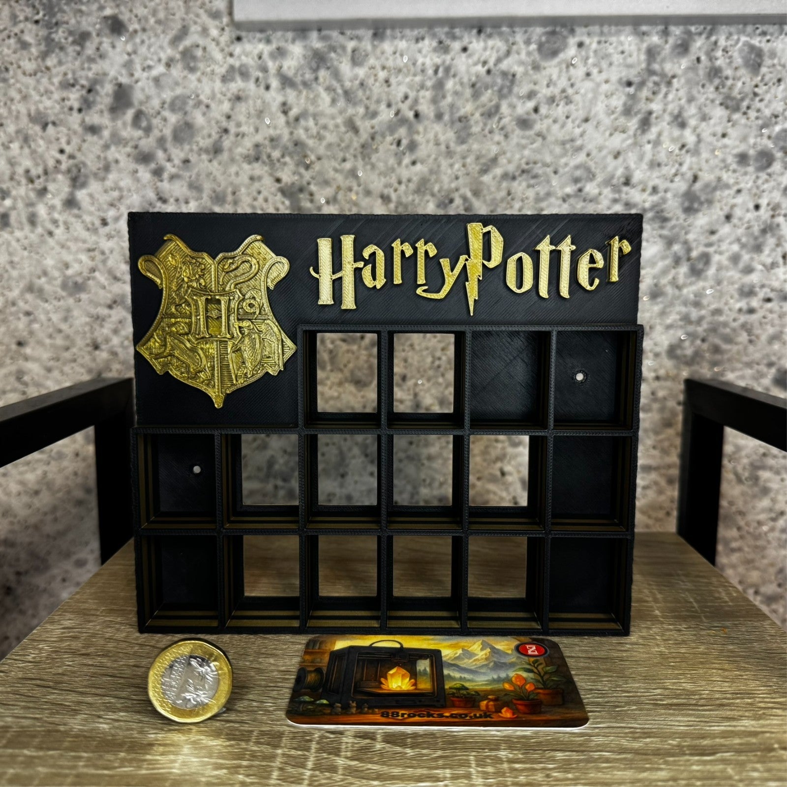 Display Shelf Organizer for 16 Bitty Pop boxes Harry Potter themed.