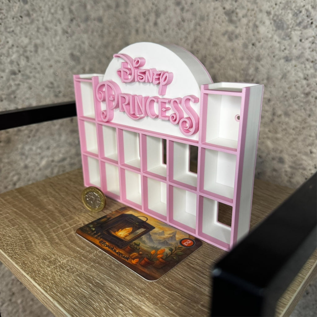 Display Shelf for Bitty Pop mini figures in Disney Princess theme pink white