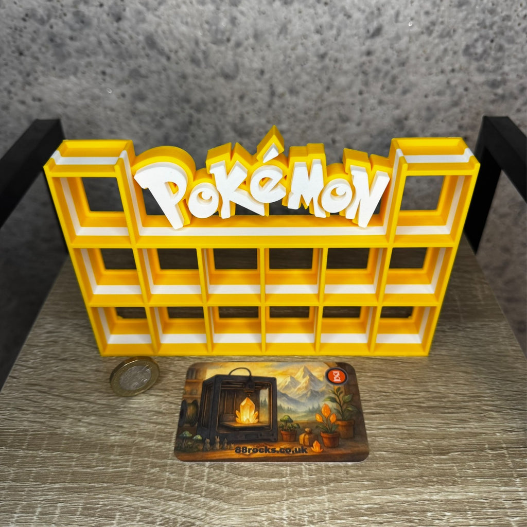 Display Shelf for Bitty Pop Pokemon themed yellow white 16 slots unit