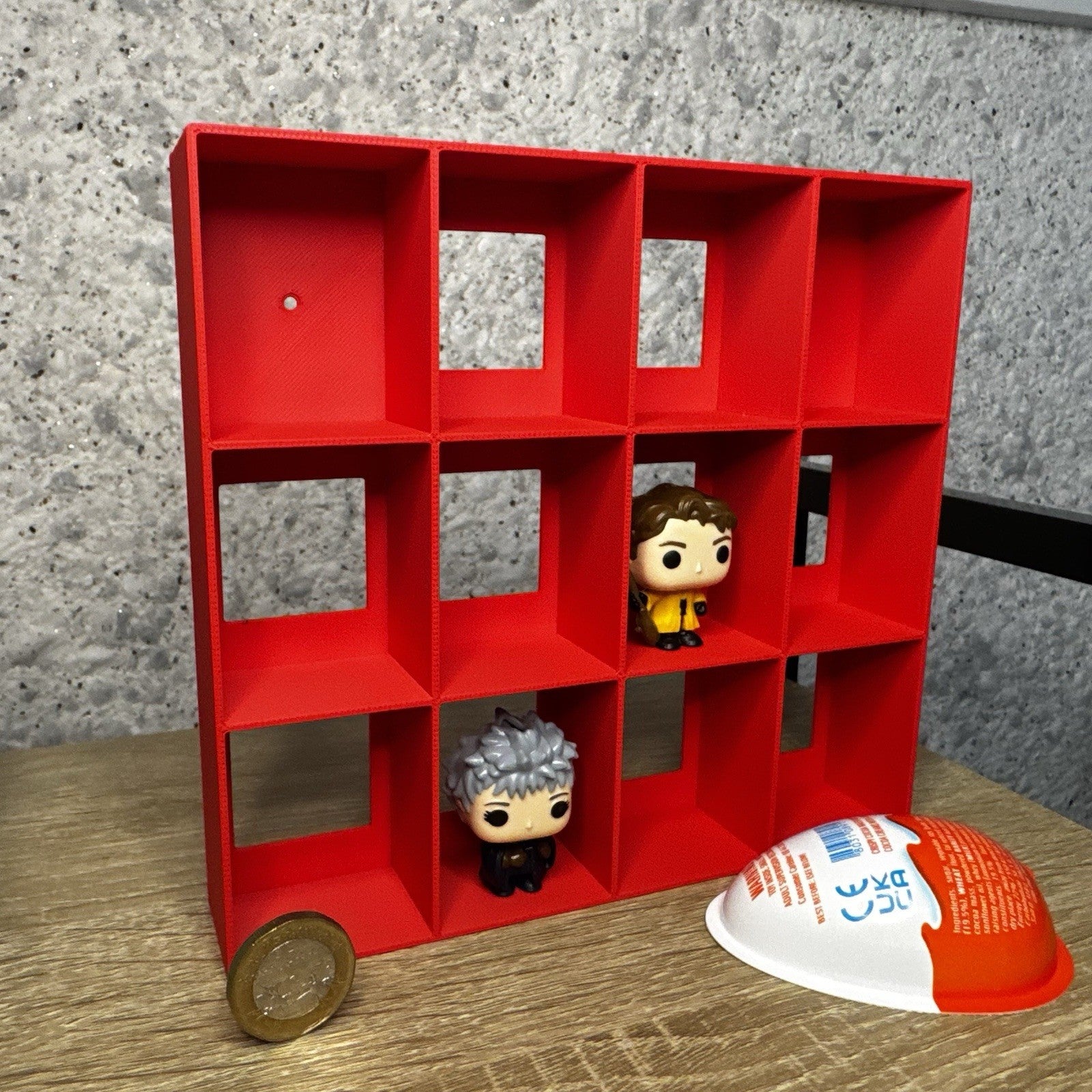 Display Shelf for Kinder Joy Figures — 12 Slots Red — Mini Toy Collector Stand