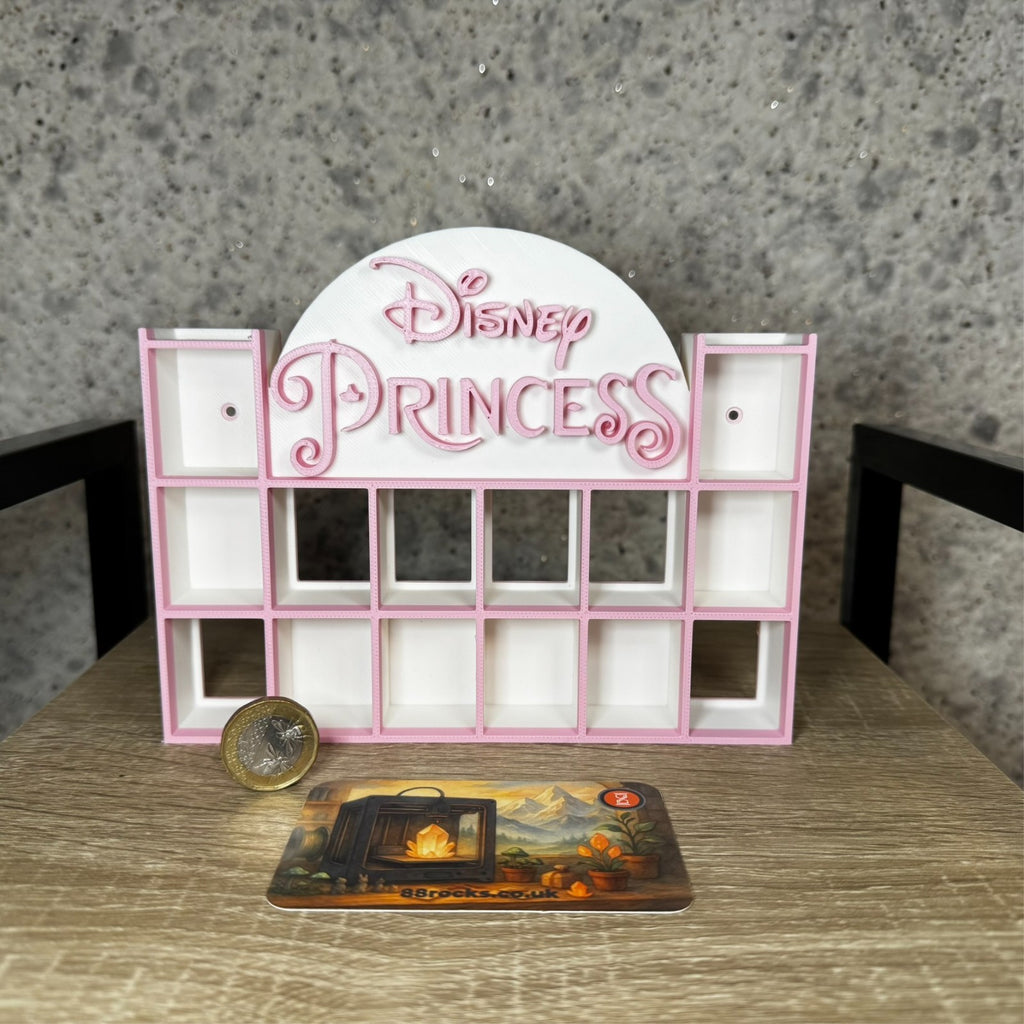 Display Shelf for Bitty Pop mini figures in Disney Princess theme pink white