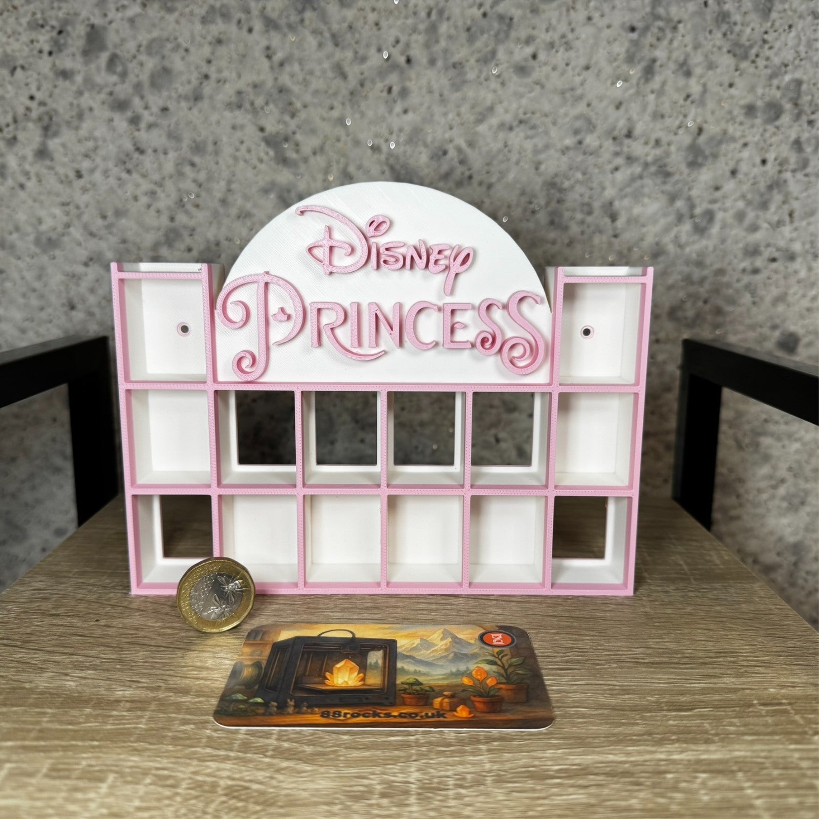 Display Shelf for Bitty Pop mini figures in Disney Princess theme pink white