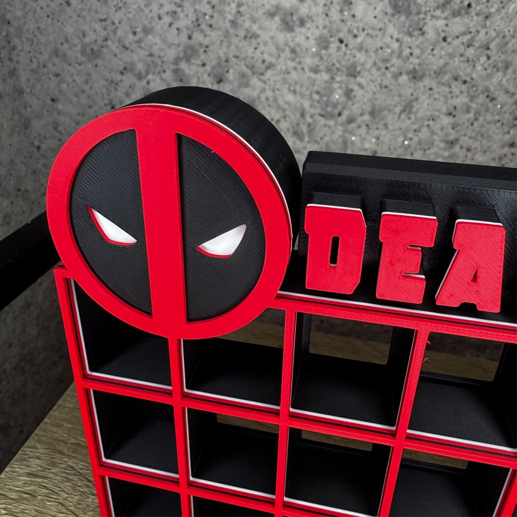 Display Shelf for Bitty Pop mini figures in Deadpool theme 16 slots organizer