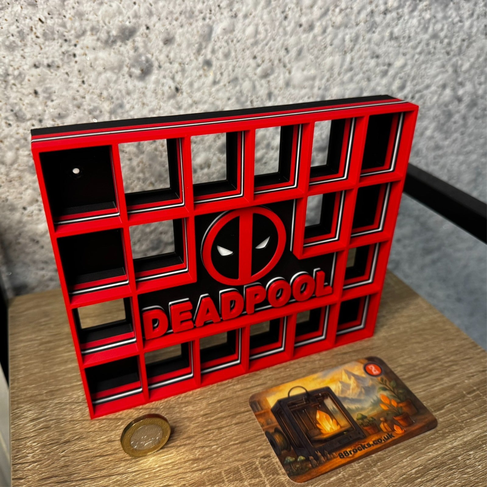 Display Shelf for 18 Bitty Pop Deadpool themed organizer