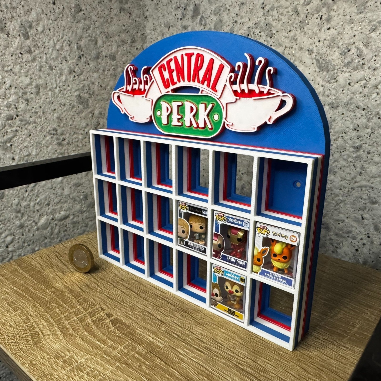 Display Shelf Organizer for 18 Bitty Pop boxes — Central Perk themed