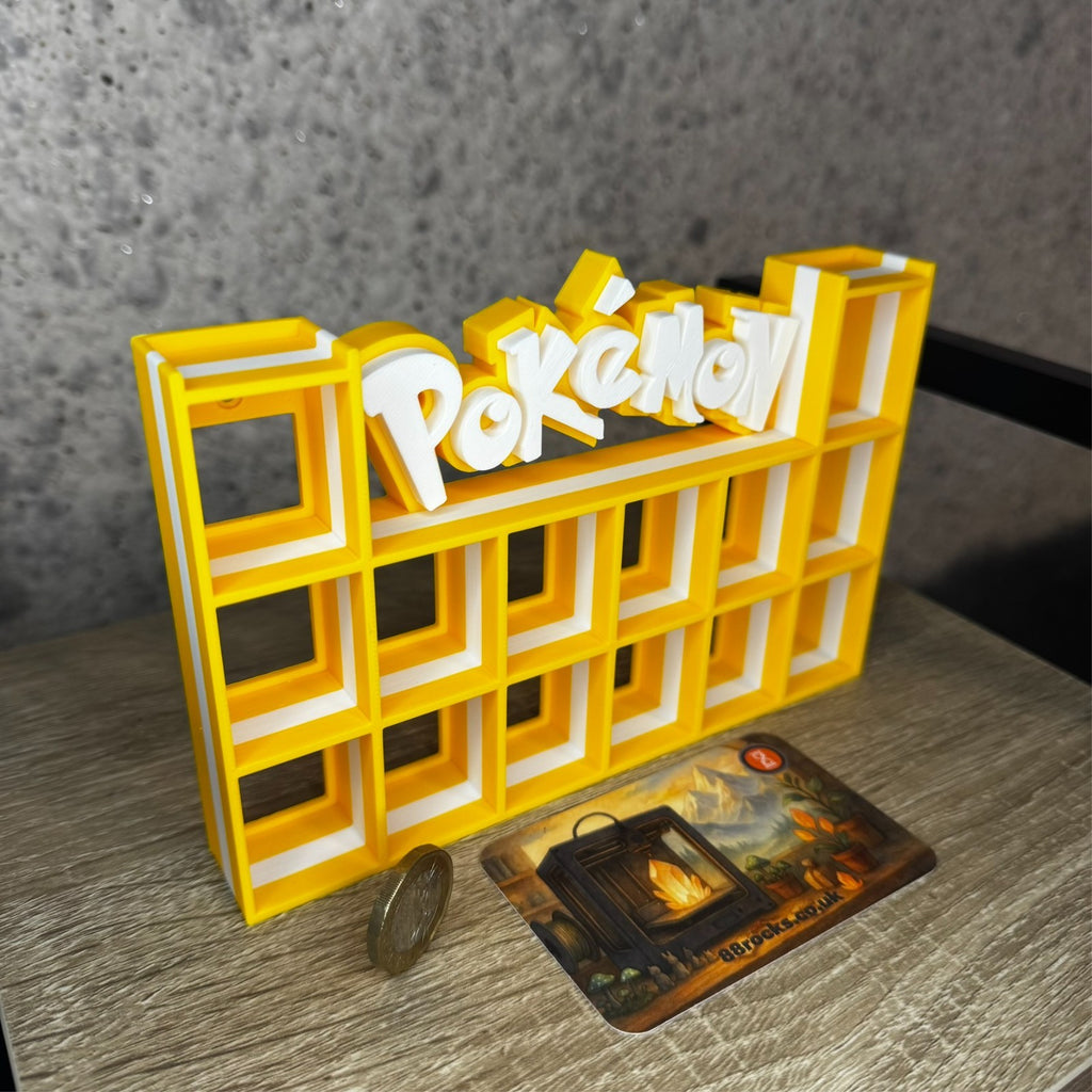 Display Shelf for Bitty Pop Pokemon themed yellow white 16 slots unit