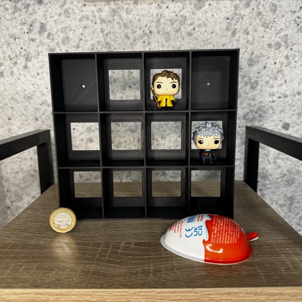 Display Shelf for Kinder Joy Figures — 12 Slots Black — Mini Toy Collector Stand