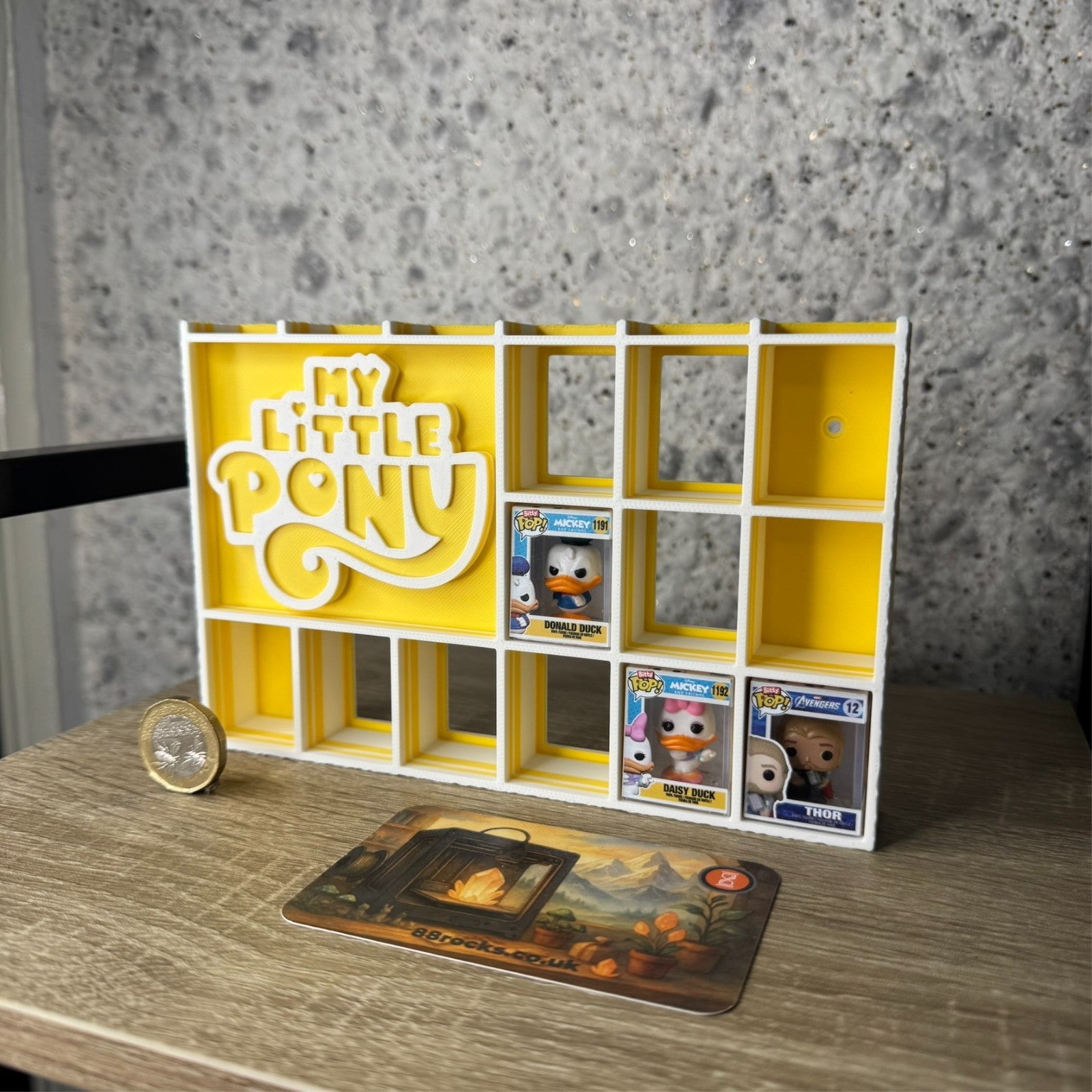 Display Shelf for Bitty Pop boxes My Little Pony themed Yellow and White