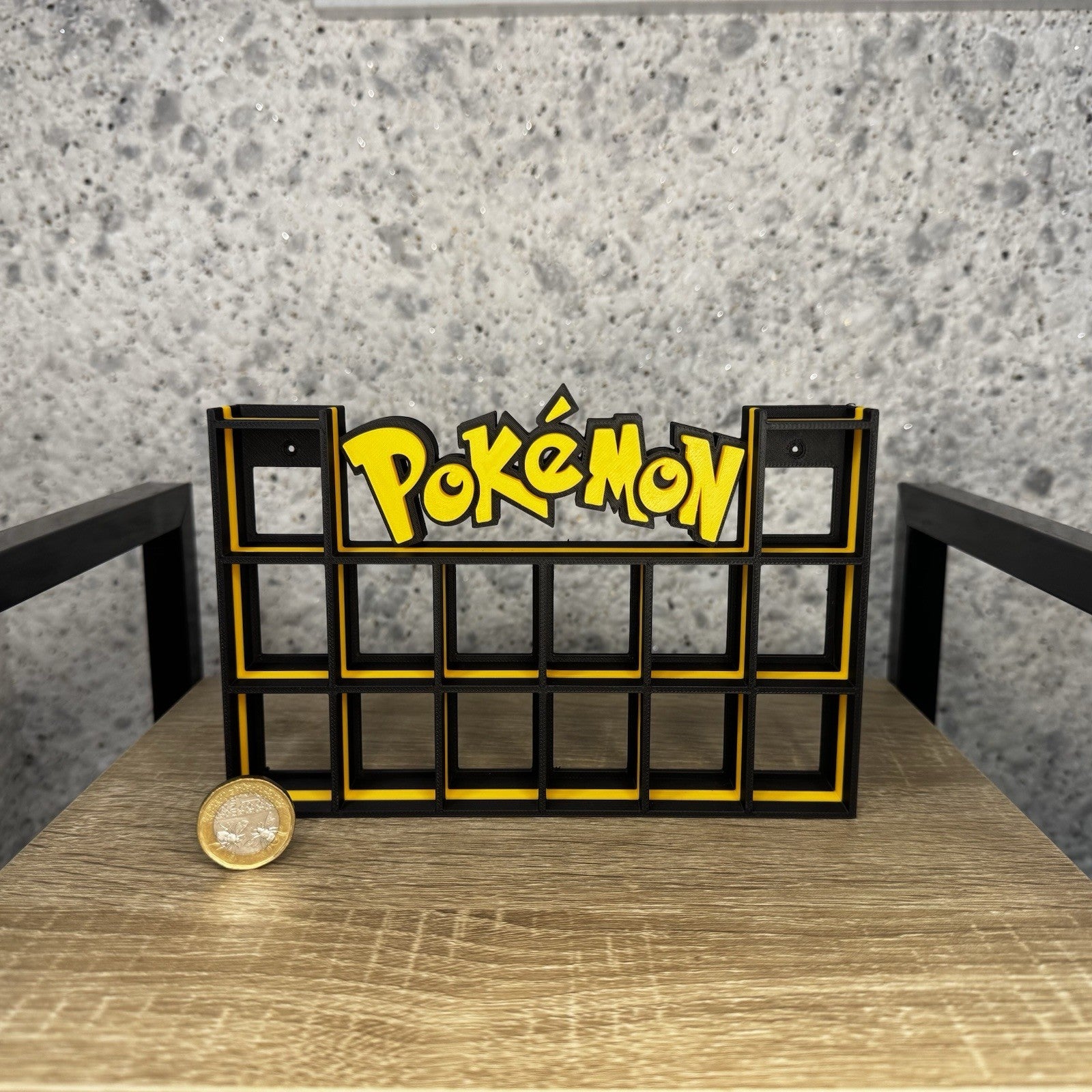 Display Shelf for Bitty Pop Pokemon themed yellow Black 16 slots unit organizer